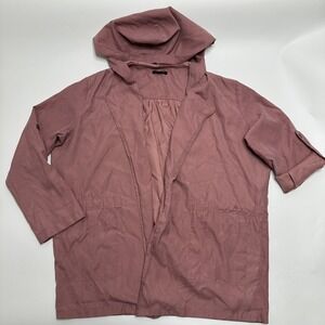 Michel Womens Size S Small Pink Jacket Hood Open Front 3/4 Roll Tab Sleeves Soft